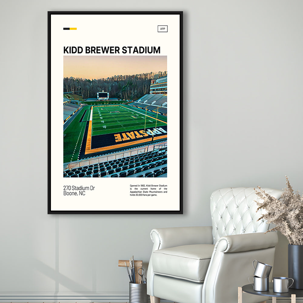 Kidd Brewer Stadium Print, Appalachian State Mountaineers Stadium Art, Man Cave Gift, Floating Framed Canvas Print Wall Art