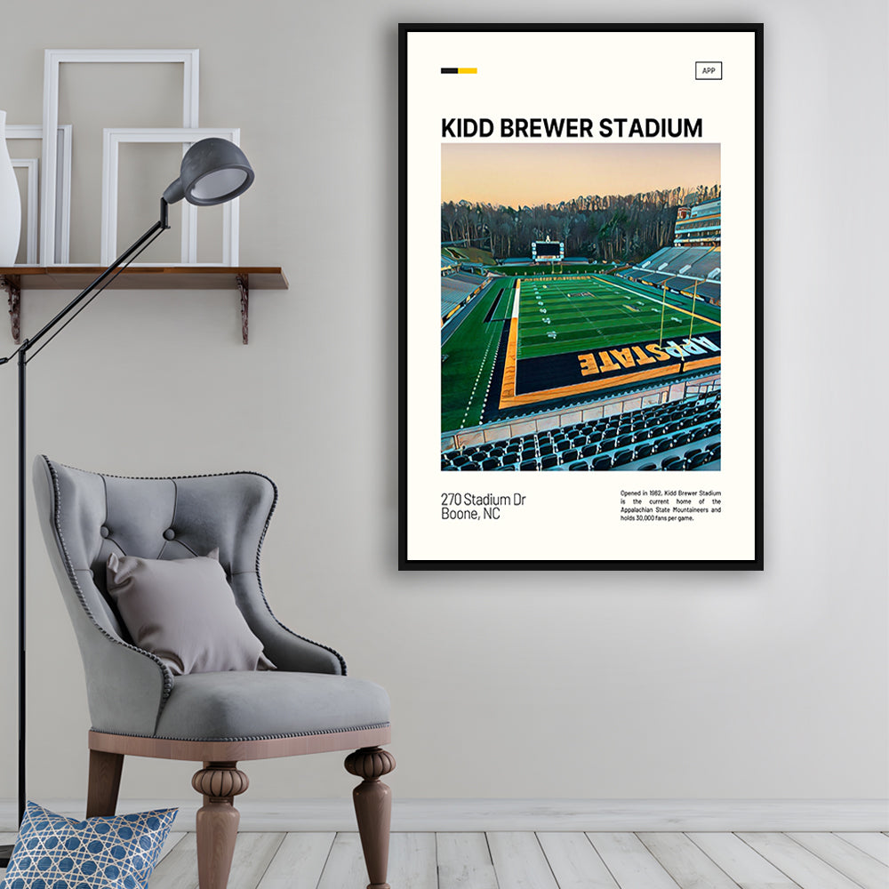 Kidd Brewer Stadium Print, Appalachian State Mountaineers Stadium Art, Man Cave Gift, Floating Framed Canvas Print Wall Art