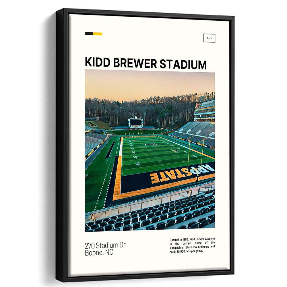 Kidd Brewer Stadium Print, Appalachian State Mountaineers Stadium Art, Man Cave Gift, Floating Framed Canvas Print Wall Art