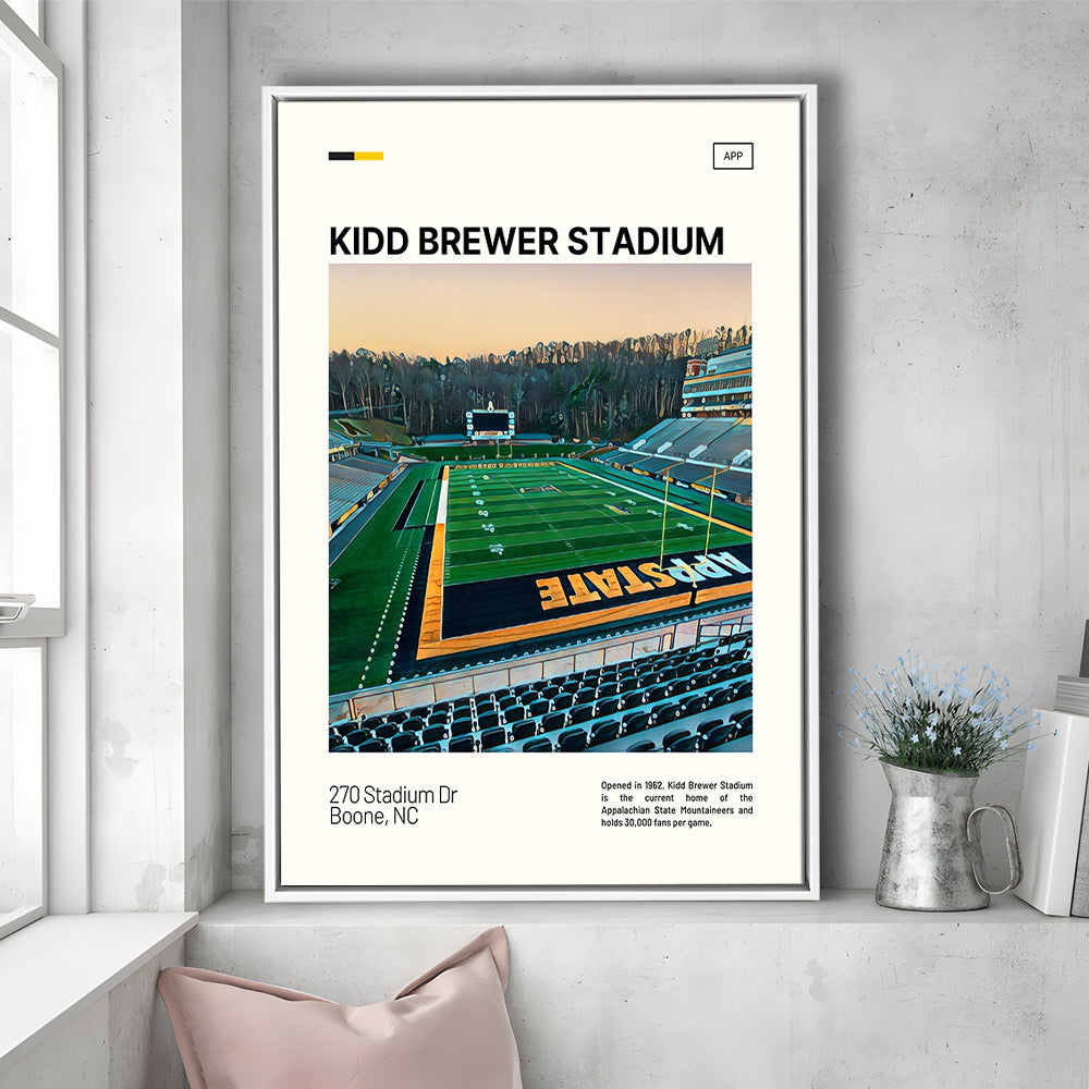 Kidd Brewer Stadium Print, Appalachian State Mountaineers Stadium Art, Man Cave Gift, Floating Framed Canvas Print Wall Art
