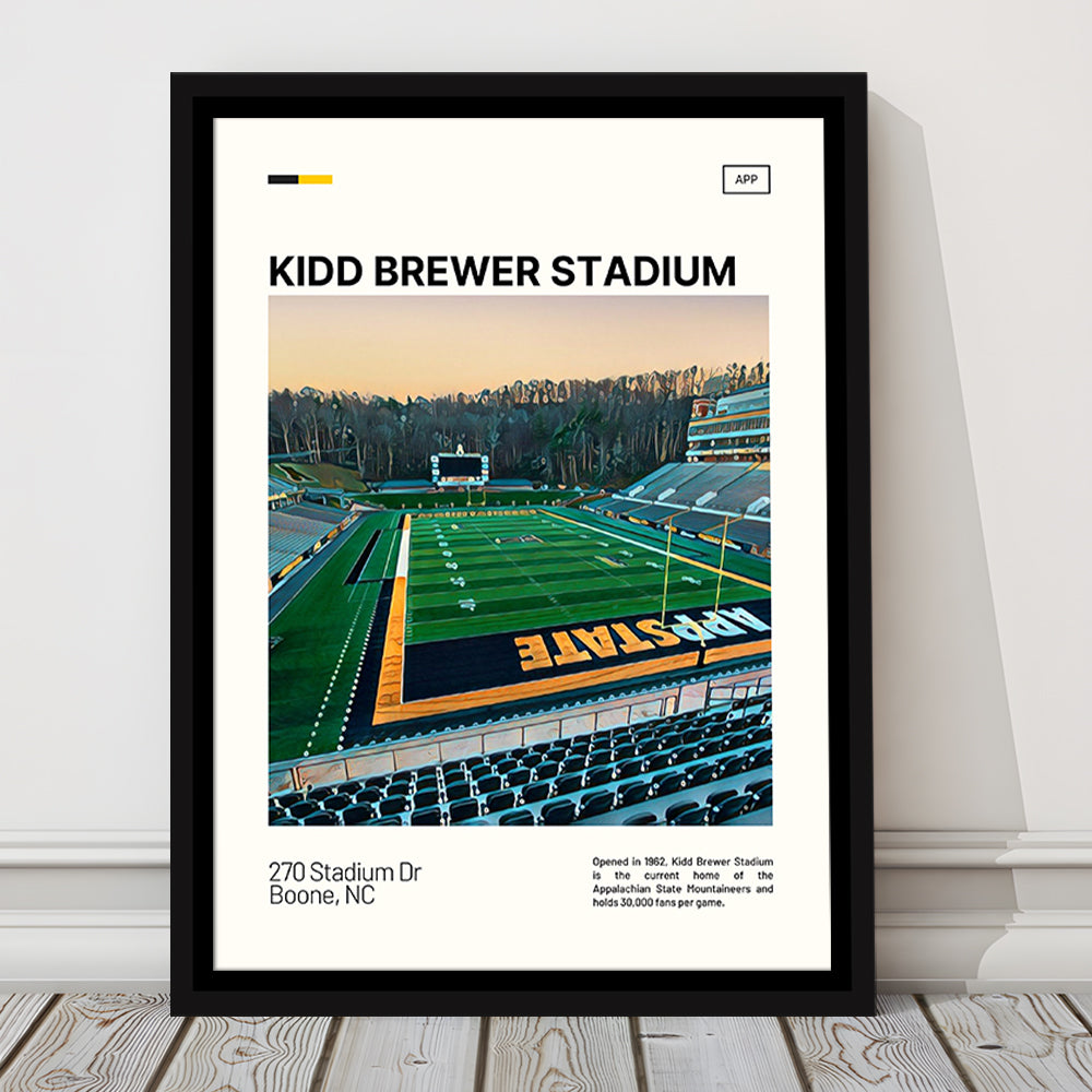 Kidd Brewer Stadium Print, Appalachian State Mountaineers Stadium Art, Man Cave Gift, Floating Framed Canvas Print Wall Art