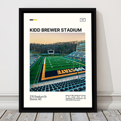 Kidd Brewer Stadium Print, Appalachian State Mountaineers Stadium Art, Man Cave Gift, Floating Framed Canvas Print Wall Art