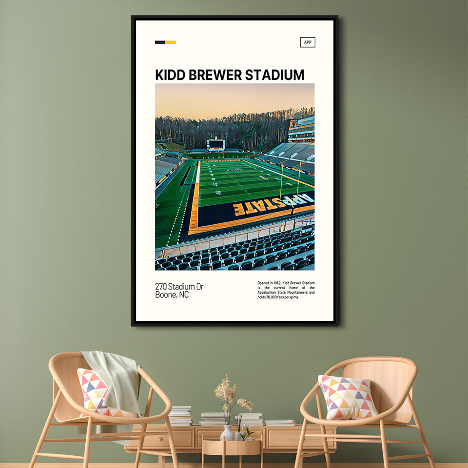 Kidd Brewer Stadium Print, Appalachian State Mountaineers Stadium Art, Man Cave Gift, Floating Framed Canvas Print Wall Art