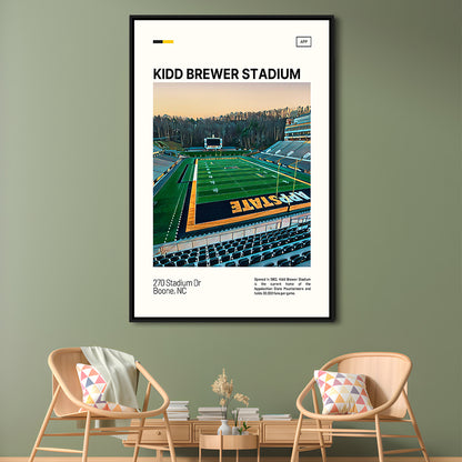 Kidd Brewer Stadium Print, Appalachian State Mountaineers Stadium Art, Man Cave Gift, Floating Framed Canvas Print Wall Art