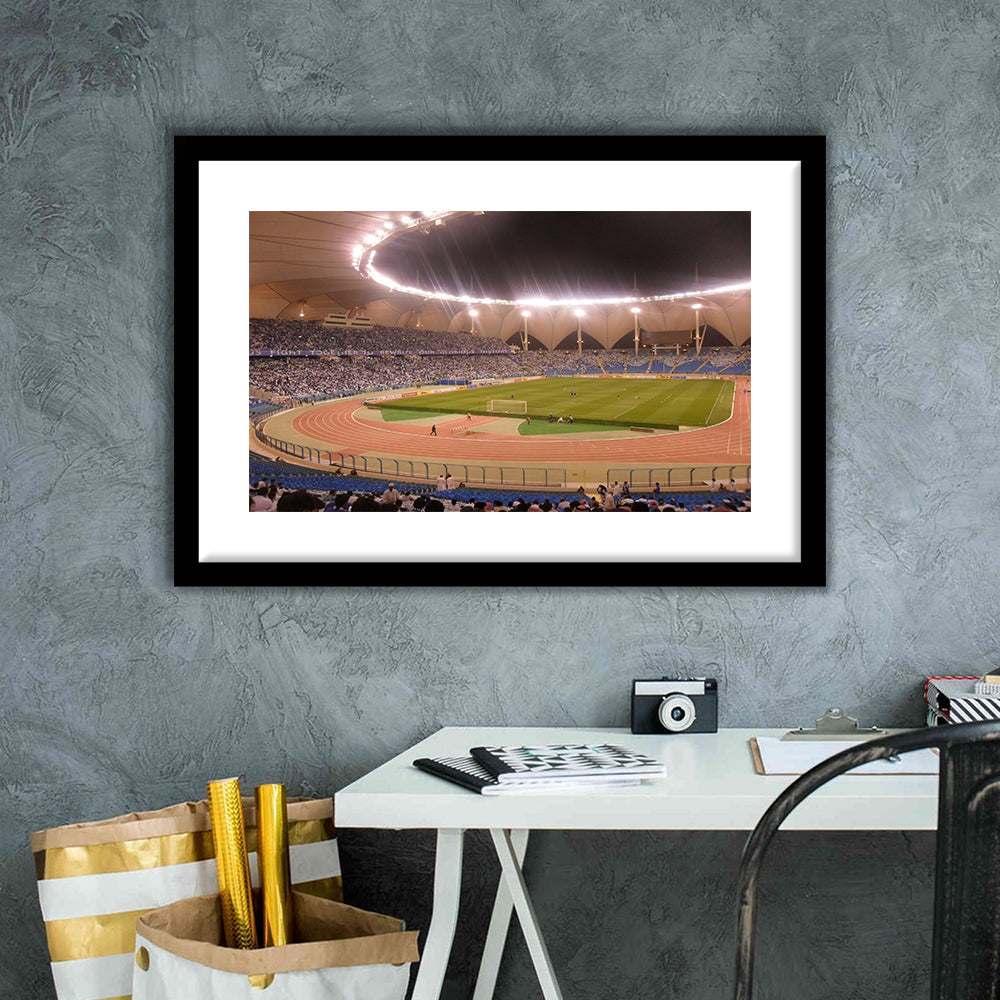 King Abdullah Sport City Stadium, Stadium Canvas, Sport Art, Gift for him, White Border Framed Art Print Wall Decor