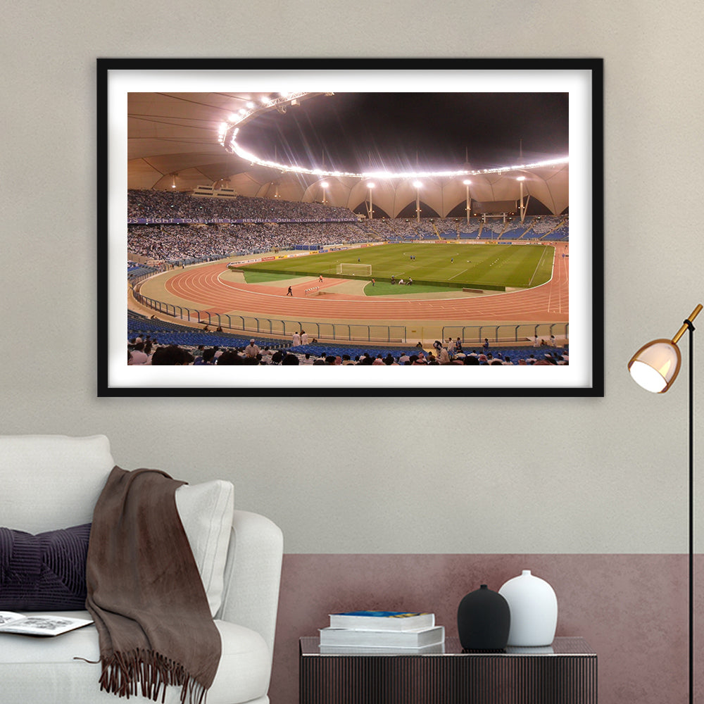 King Abdullah Sport City Stadium, Stadium Canvas, Sport Art, Gift for him, White Border Framed Art Print Wall Decor