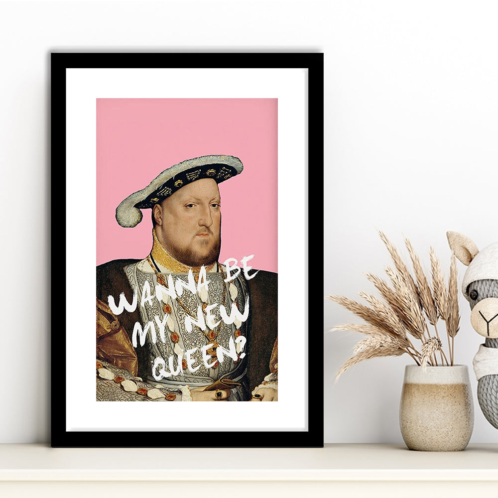 King Henry Viii Print Altered Art Vintage Portrait Pink Wall Art, Framed Art Prints White Border Wall Decor