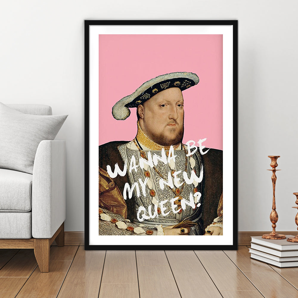 King Henry Viii Print Altered Art Vintage Portrait Pink Wall Art, Framed Art Prints White Border Wall Decor