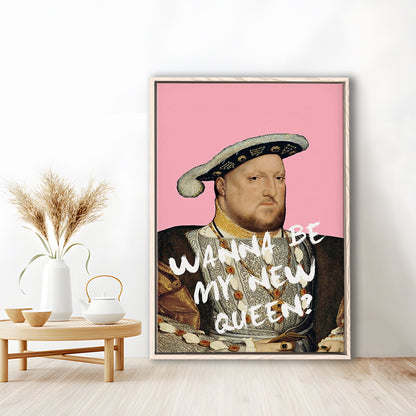 King Henry Viii Print Altered Art Vintage Portrait Pink Wall Art, Framed Canvas Prints Wall Art