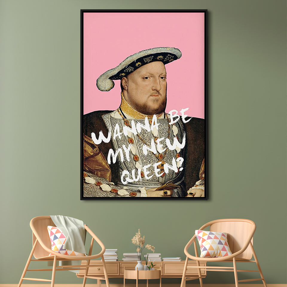 King Henry Viii Print Altered Art Vintage Portrait Pink Wall Art, Framed Canvas Prints Wall Art