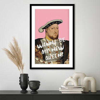 King Henry Viii Print Altered Art Vintage Portrait Pink Wall Art, Framed Art Prints White Border Wall Decor