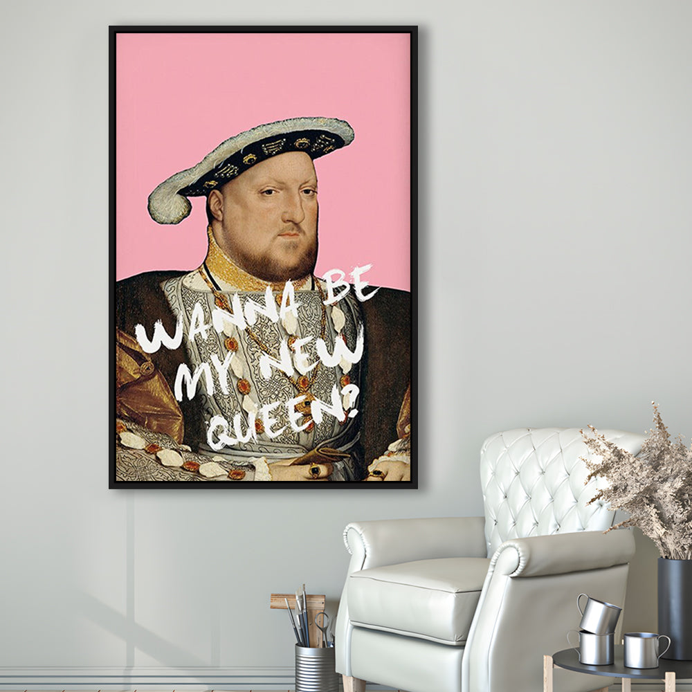 King Henry Viii Print Altered Art Vintage Portrait Pink Wall Art, Framed Canvas Prints Wall Art