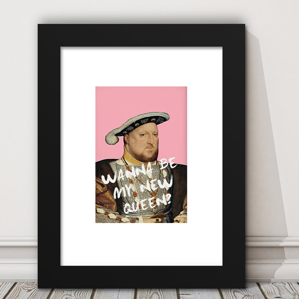 King Henry Viii Print Altered Art Vintage Portrait Pink Wall Art, Framed Art Prints White Border Wall Decor