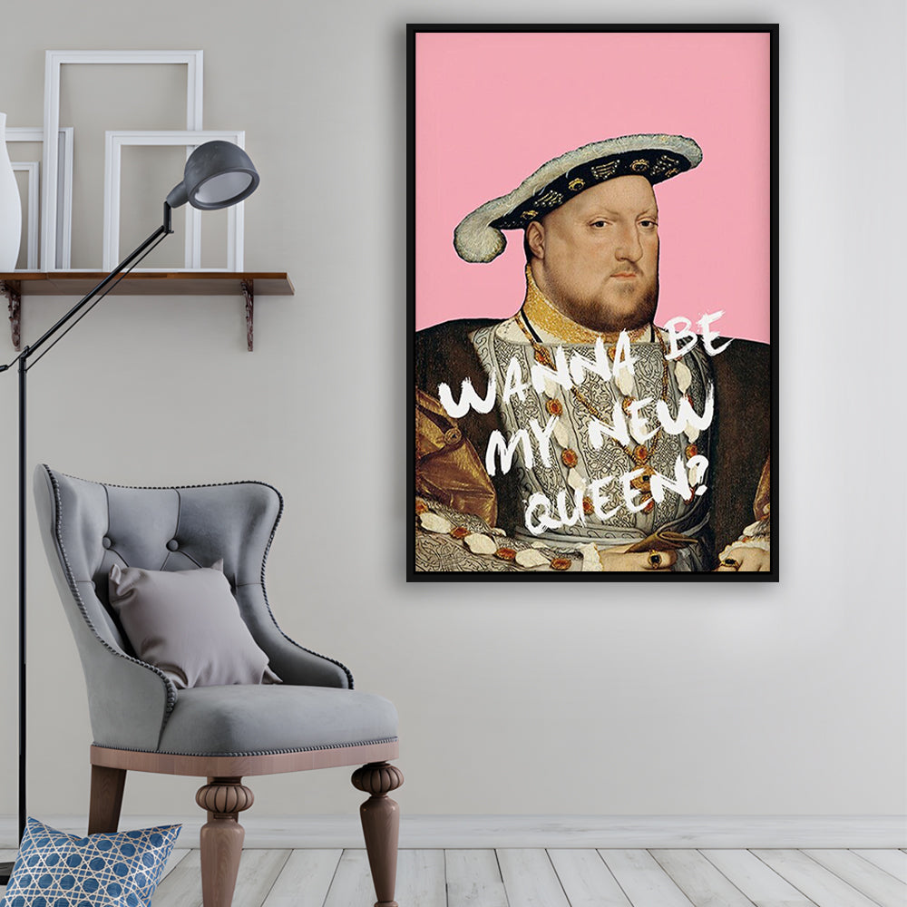 King Henry Viii Print Altered Art Vintage Portrait Pink Wall Art, Framed Canvas Prints Wall Art