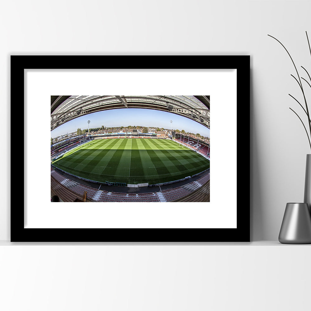 Kingsholm Stadium, Stadium Canvas, Sport Art, Gift for him, White Border Framed Art Print Wall Decor