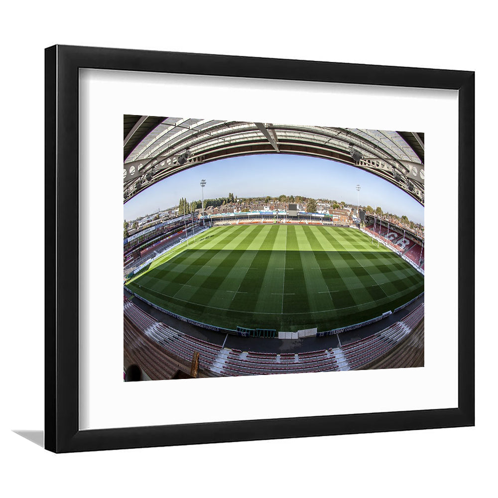 Kingsholm Stadium, Stadium Canvas, Sport Art, Gift for him, White Border Framed Art Print Wall Decor