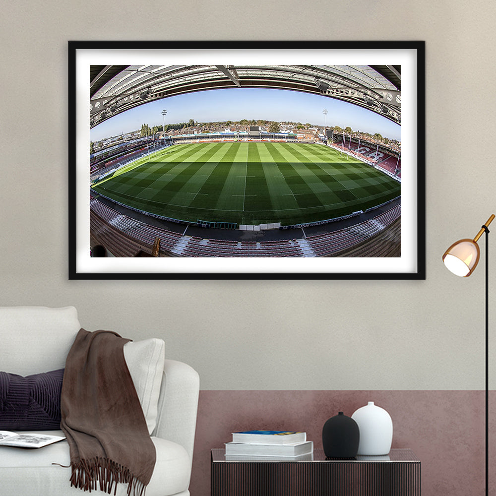 Kingsholm Stadium, Stadium Canvas, Sport Art, Gift for him, White Border Framed Art Print Wall Decor