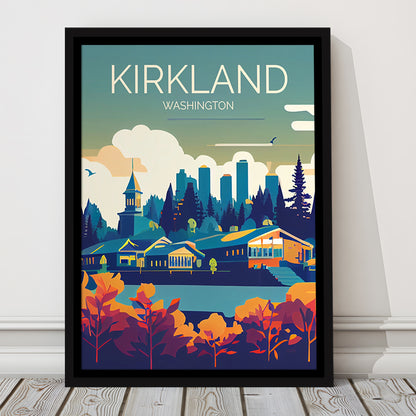 Kirkland Washington Retro Art Print, Kirkland City Wall Art, Floating Framed Canvas Print, Framed Picture, Painting Canvas