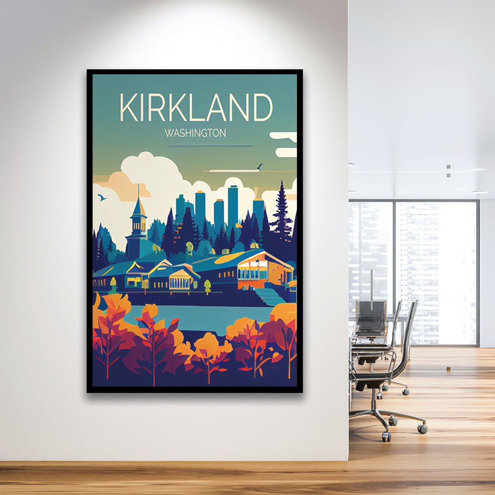Kirkland Washington Retro Art Print, Kirkland City Wall Art, Framed Art Print, Picture Framed, Painting Art