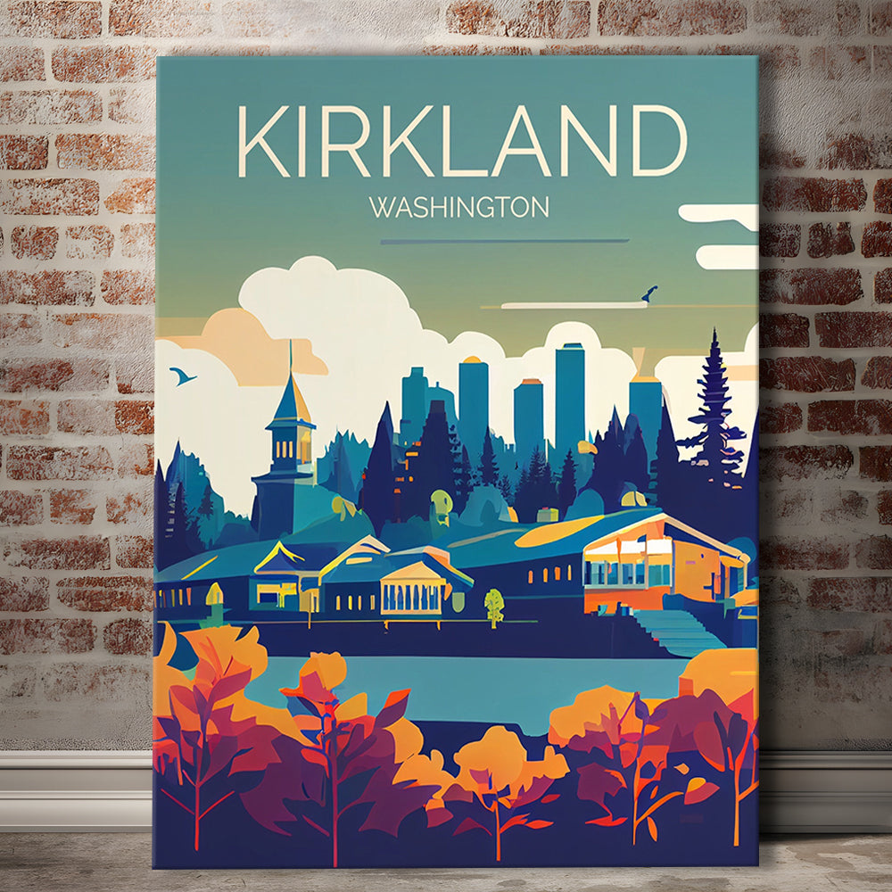 Kirkland Washington Retro Art Print, Kirkland City Wall Art, Canvas Print, Painting Canvas, Living Room Decor