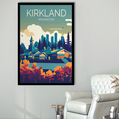 Kirkland Washington Retro Art Print, Kirkland City Wall Art, Framed Art Print, Picture Framed, Painting Art