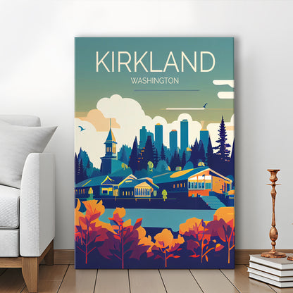 Kirkland Washington Retro Art Print, Kirkland City Wall Art, Canvas Print, Painting Canvas, Living Room Decor