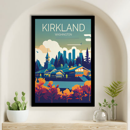 Kirkland Washington Retro Art Print, Kirkland City Wall Art, Framed Art Print, Picture Framed, Painting Art