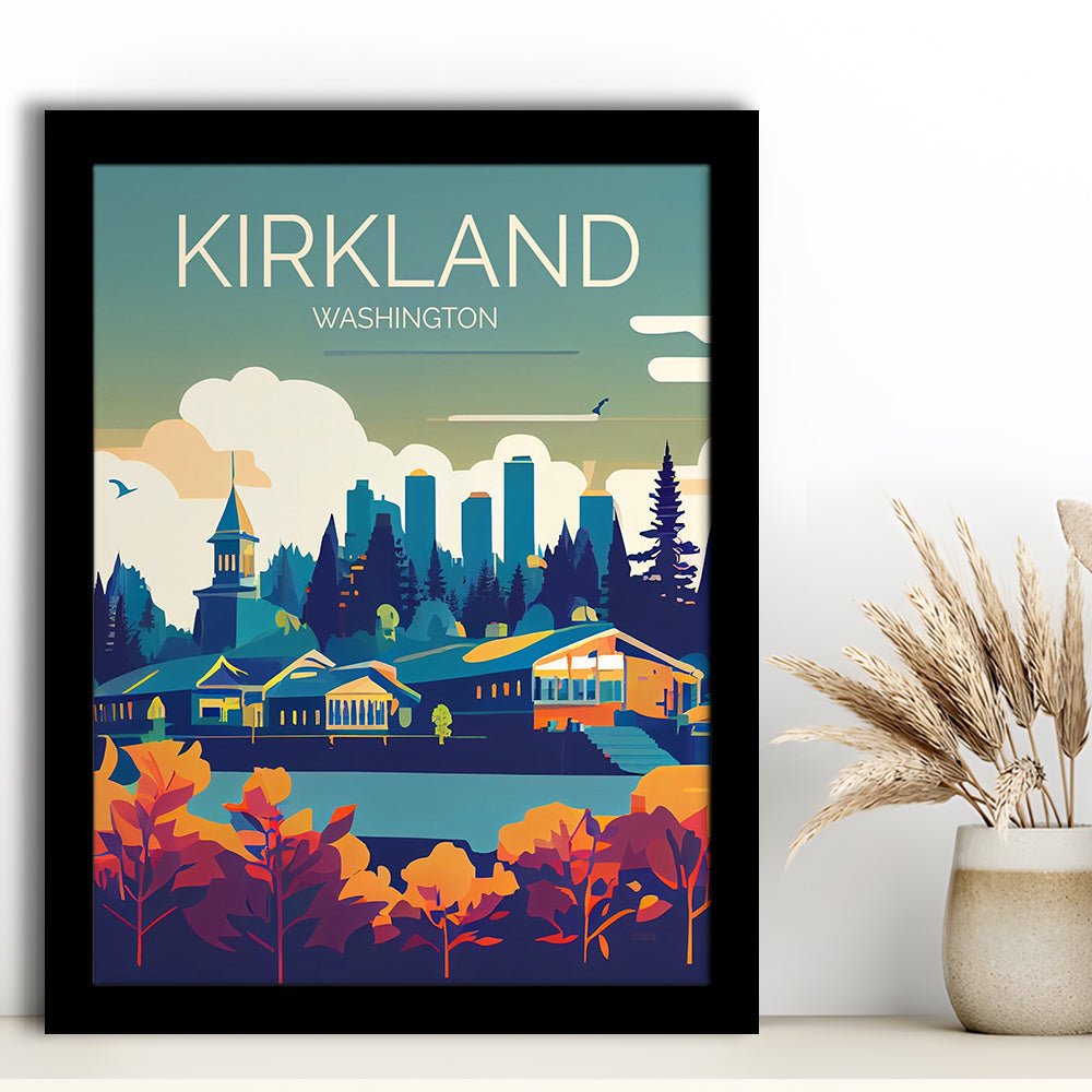 Kirkland Washington Retro Art Print, Kirkland City Wall Art, Framed Art Print, Picture Framed, Painting Art
