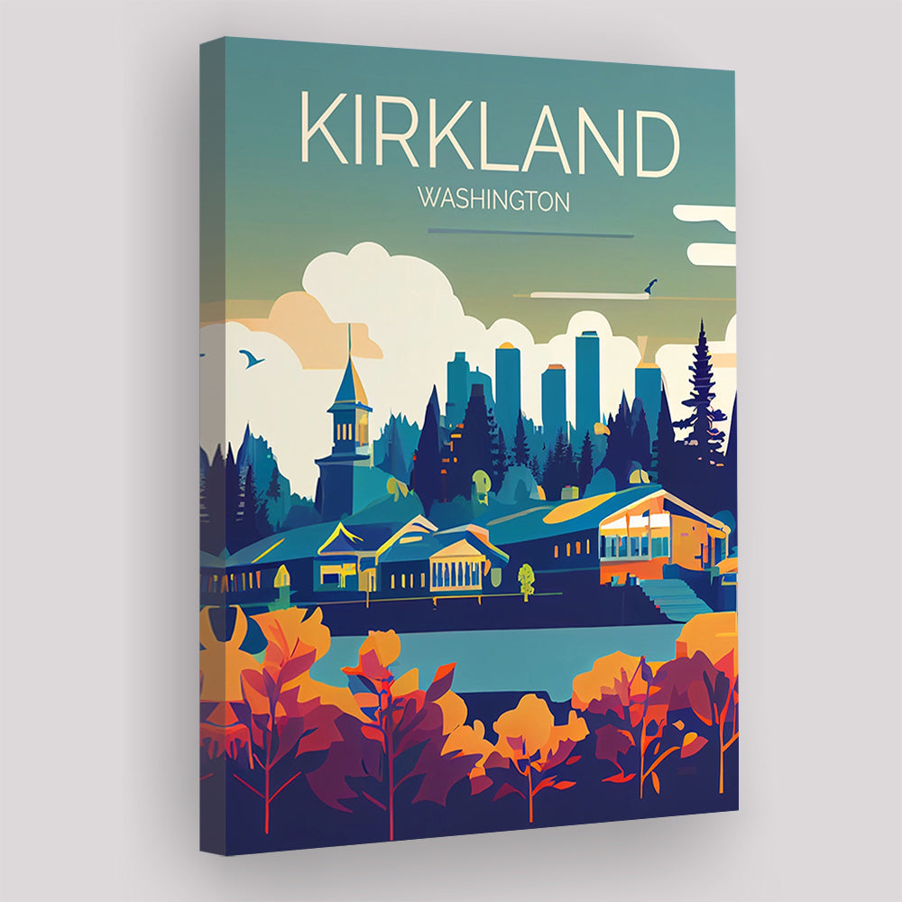 Kirkland Washington Retro Art Print, Kirkland City Wall Art, Canvas Print, Painting Canvas, Living Room Decor