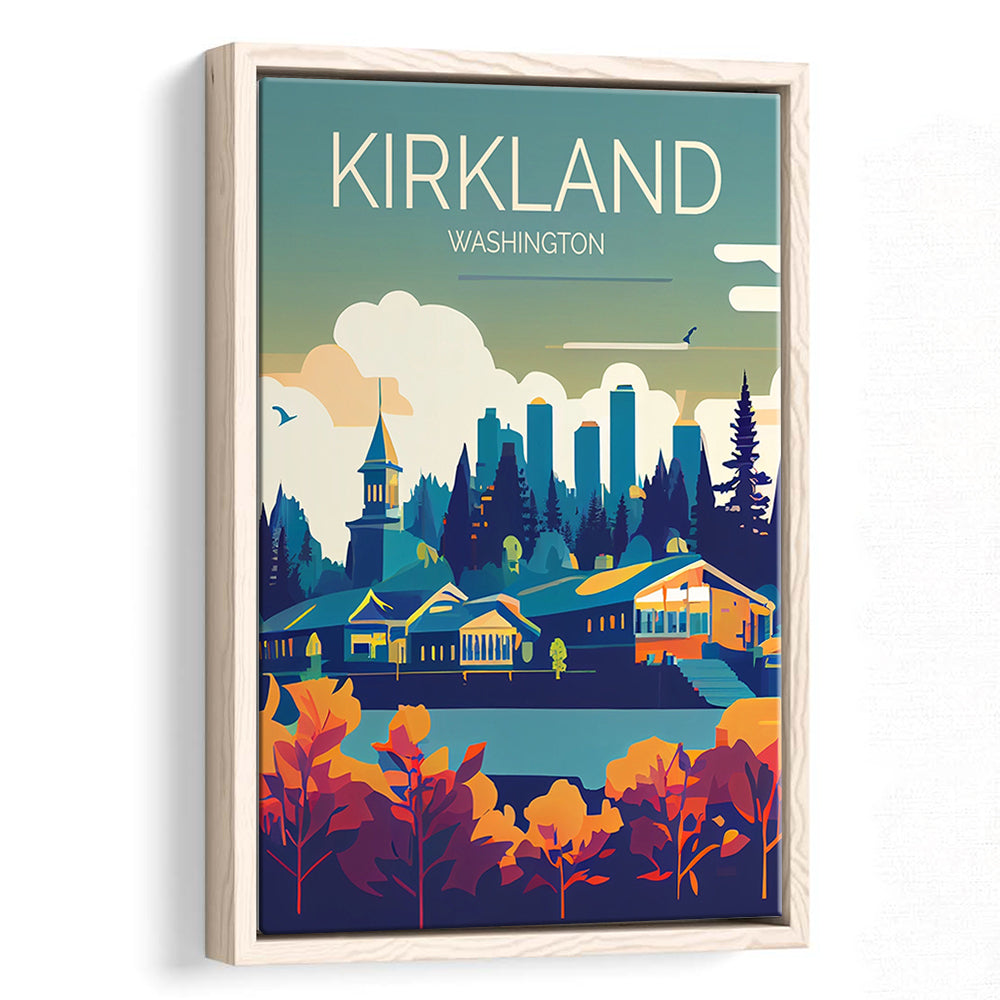 Kirkland Washington Retro Art Print, Kirkland City Wall Art, Floating Framed Canvas Print, Framed Picture, Painting Canvas