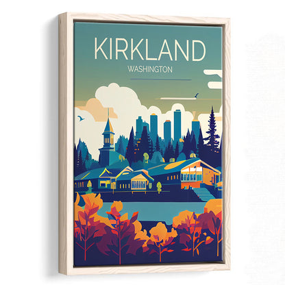 Kirkland Washington Retro Art Print, Kirkland City Wall Art, Floating Framed Canvas Print, Framed Picture, Painting Canvas