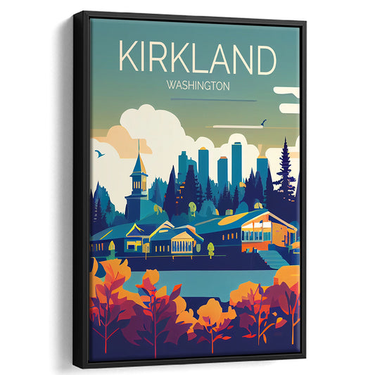 Kirkland Washington Retro Art Print, Kirkland City Wall Art, Floating Framed Canvas Print, Framed Picture, Painting Canvas