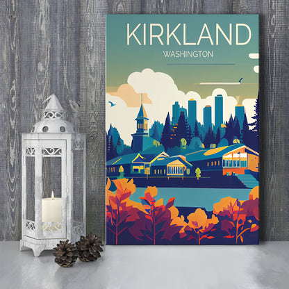 Kirkland Washington Retro Art Print, Kirkland City Wall Art, Canvas Print, Painting Canvas, Living Room Decor