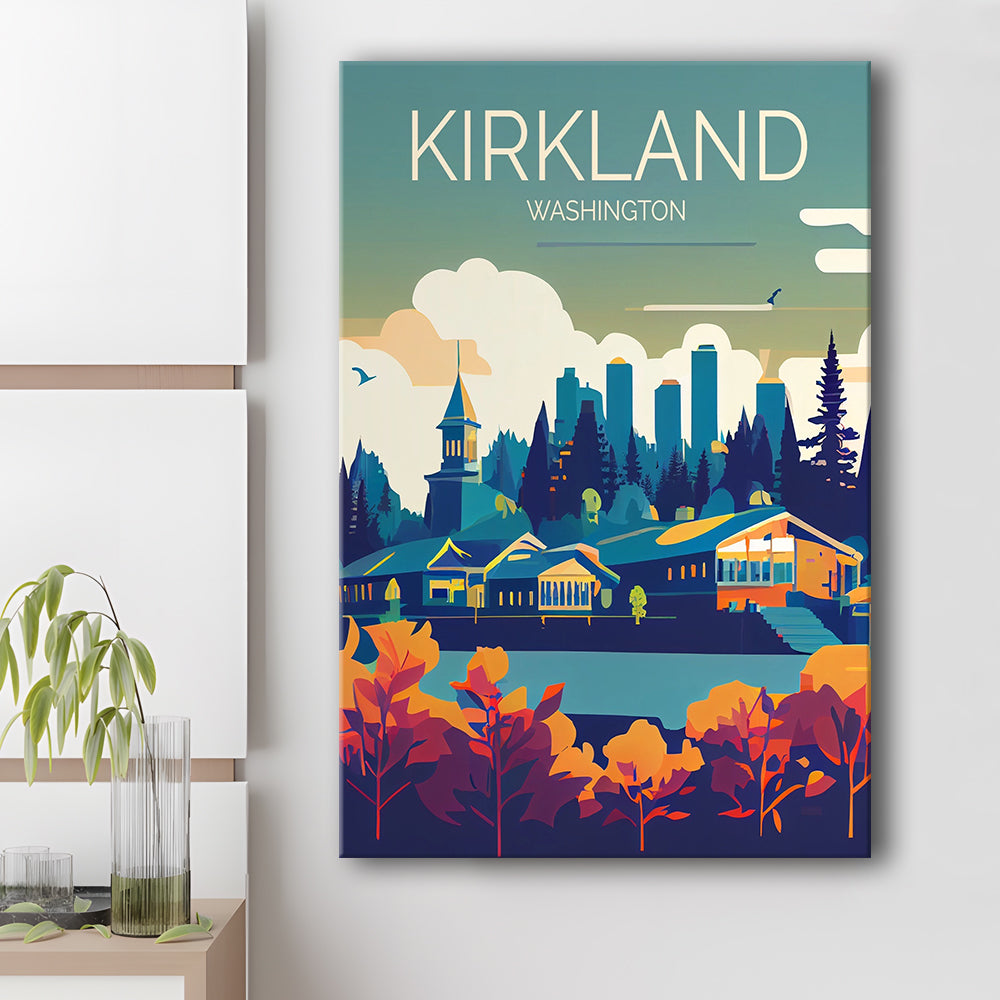 Kirkland Washington Retro Art Print, Kirkland City Wall Art, Canvas Print, Painting Canvas, Living Room Decor