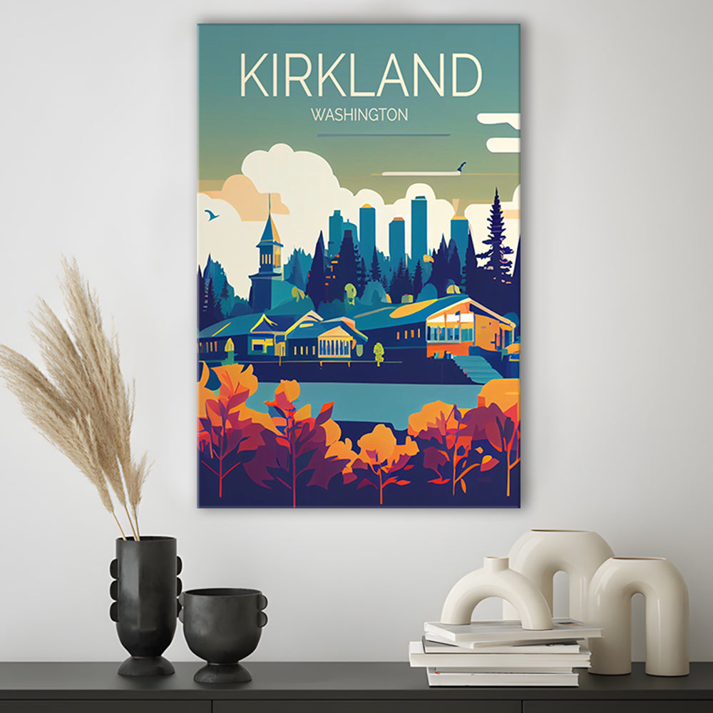 Kirkland Washington Retro Art Print, Kirkland City Wall Art, Canvas Print, Painting Canvas, Living Room Decor