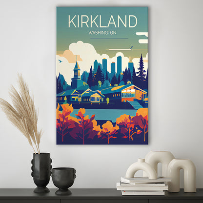 Kirkland Washington Retro Art Print, Kirkland City Wall Art, Canvas Print, Painting Canvas, Living Room Decor
