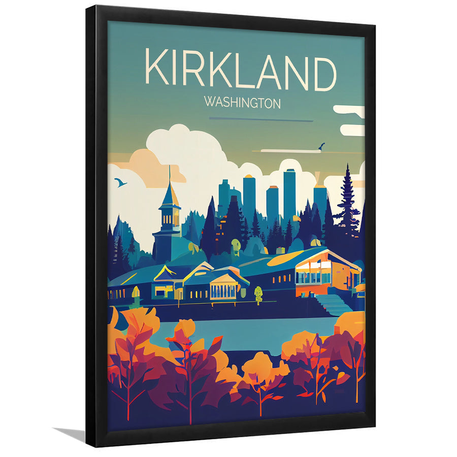Kirkland Washington Retro Art Print, Kirkland City Wall Art, Framed Art Print, Picture Framed, Painting Art