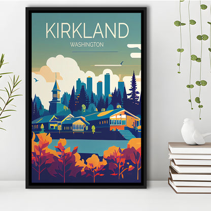 Kirkland Washington Retro Art Print, Kirkland City Wall Art, Floating Framed Canvas Print, Framed Picture, Painting Canvas