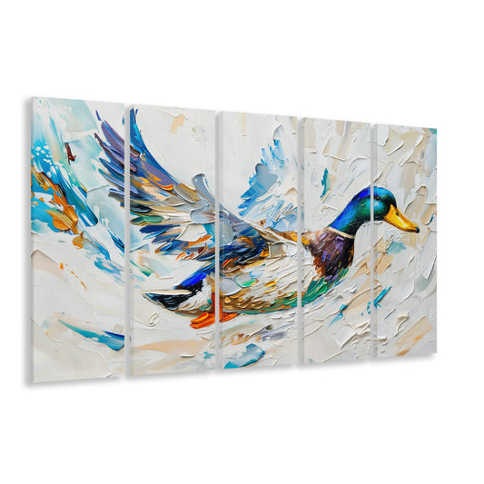 Knife PaintingMallard Duck Flying, Canvas Art Print, Painting Art, Multi Panels Canvas Print Wall Art