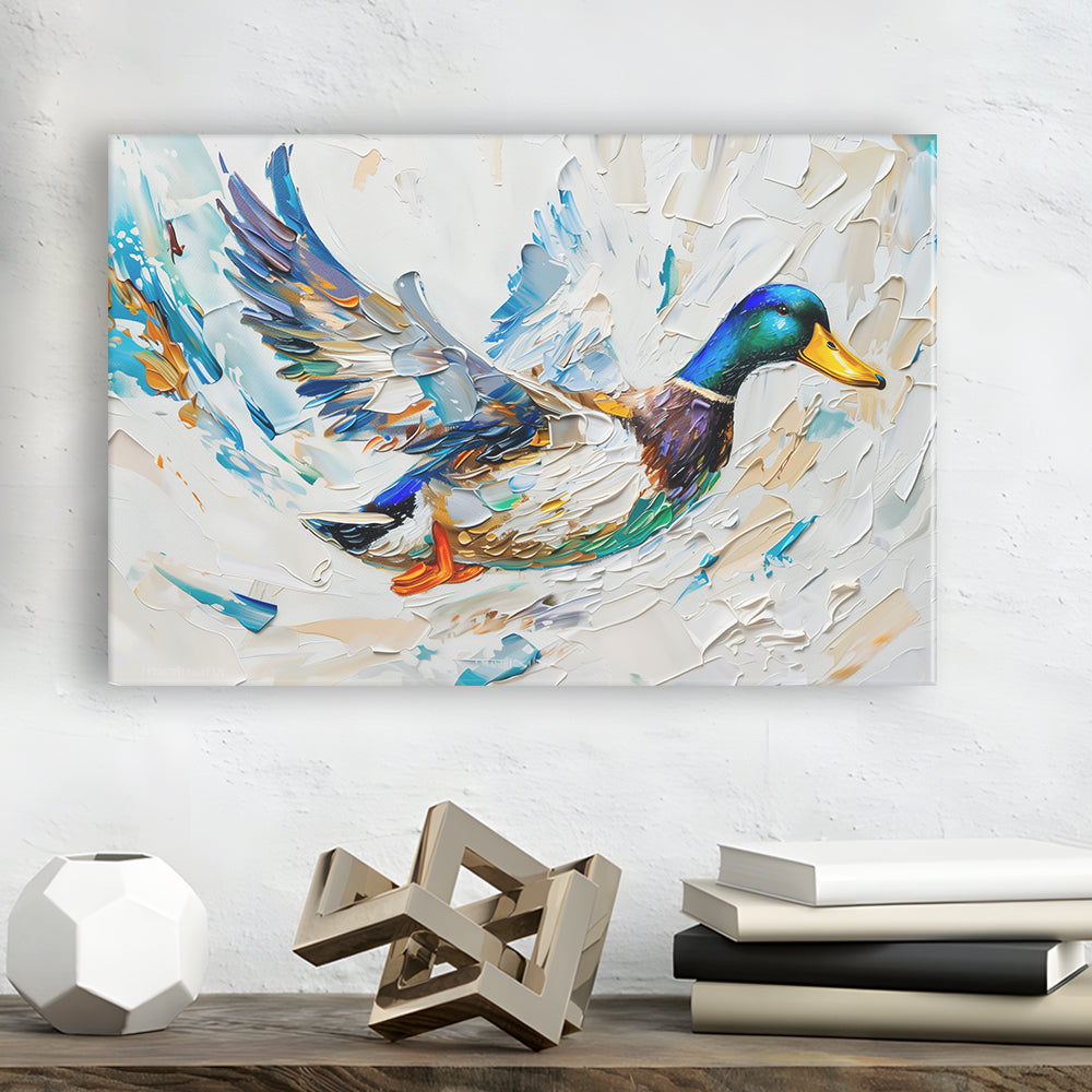 Knife PaintingMallard Duck Flying, Canvas Art Decor Print, Painting Art, Canvas Print Wall Art Home Decor