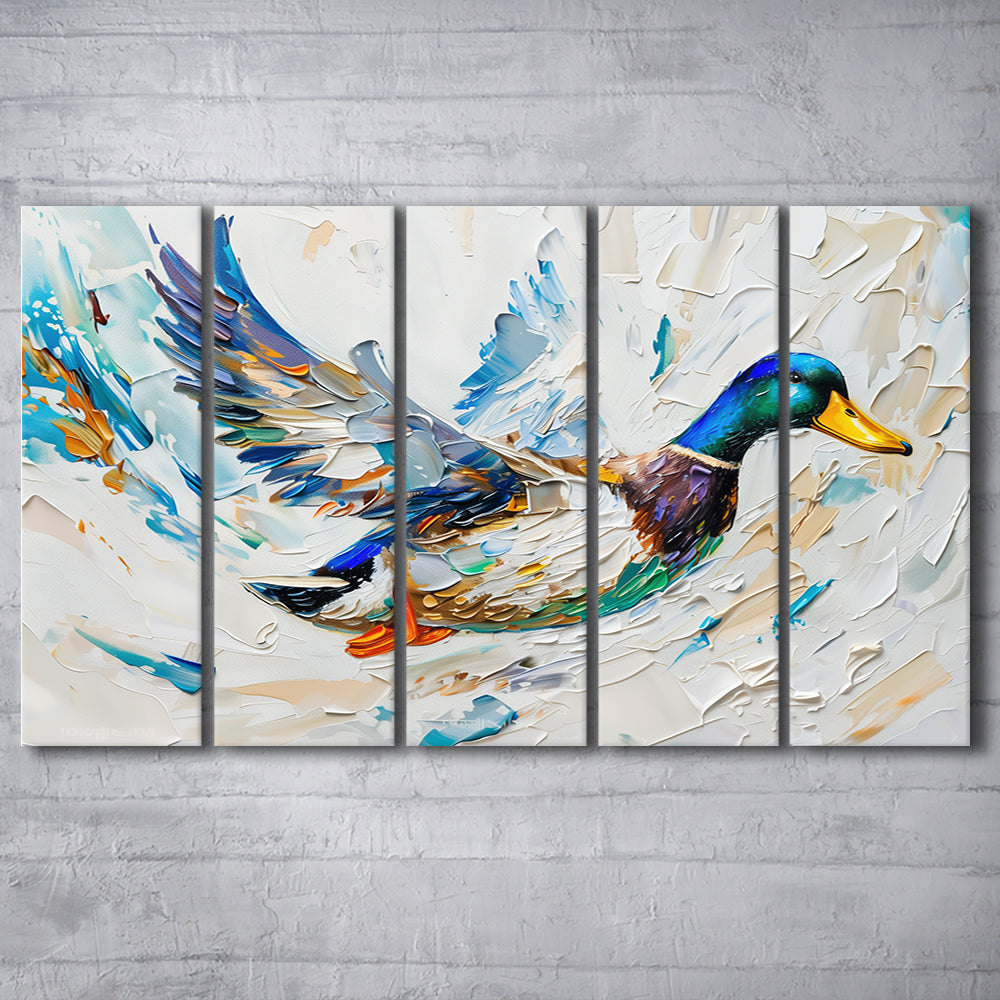 Knife PaintingMallard Duck Flying, Canvas Art Print, Painting Art, Multi Panels Canvas Print Wall Art