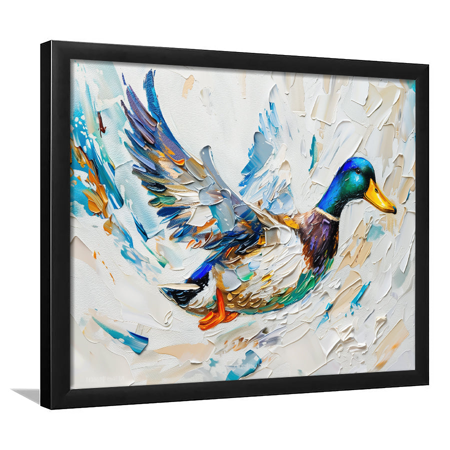 Knife PaintingMallard Duck Flying, Framed  Print, Painting Art, Framed Art Print Wall Decor, Framed Picture