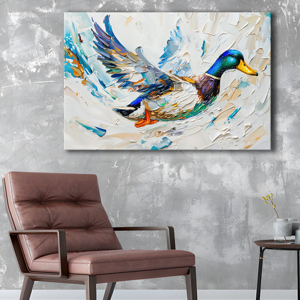 Knife PaintingMallard Duck Flying, Canvas Art Decor Print, Painting Art, Canvas Print Wall Art Home Decor