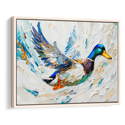 Knife PaintingMallard Duck Flying, Framed Canvas Print, Painting Art, Floating Framed Canvas Print Wall Art