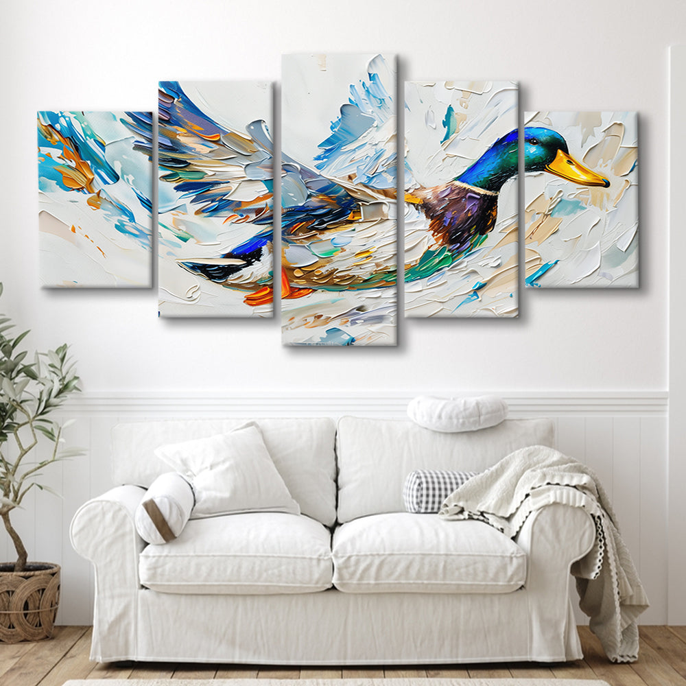 Knife PaintingMallard Duck Flying, Canvas Art Decor Print, Painting Art, Mixed Panels Canvas Print Wall Art