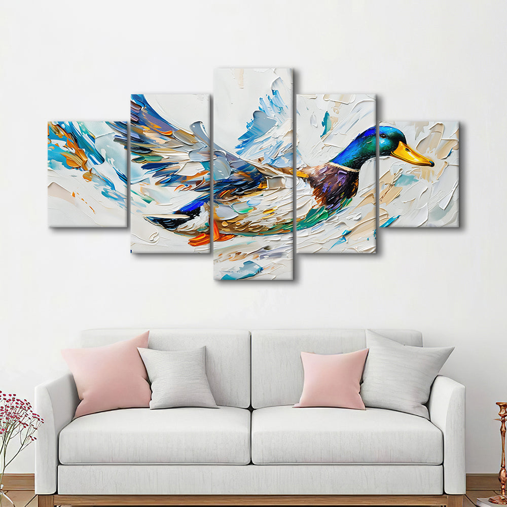 Knife PaintingMallard Duck Flying, Canvas Art Decor Print, Painting Art, Mixed Panels Canvas Print Wall Art