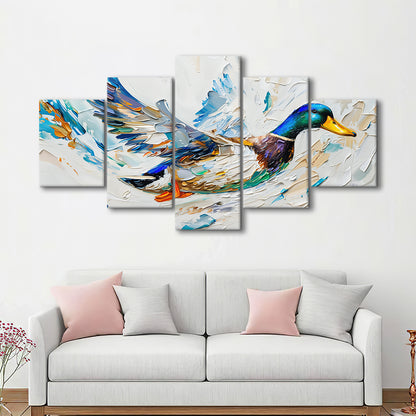 Knife PaintingMallard Duck Flying, Canvas Art Decor Print, Painting Art, Mixed Panels Canvas Print Wall Art