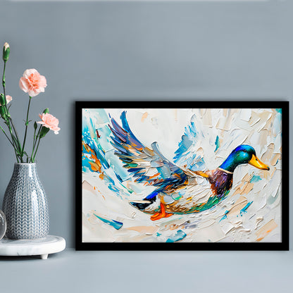 Knife PaintingMallard Duck Flying, Framed  Print, Painting Art, Framed Art Print Wall Decor, Framed Picture