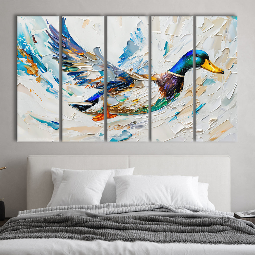 Knife PaintingMallard Duck Flying, Canvas Art Print, Painting Art, Multi Panels Canvas Print Wall Art