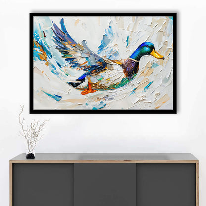 Knife PaintingMallard Duck Flying, Framed  Print, Painting Art, Framed Art Print Wall Decor, Framed Picture